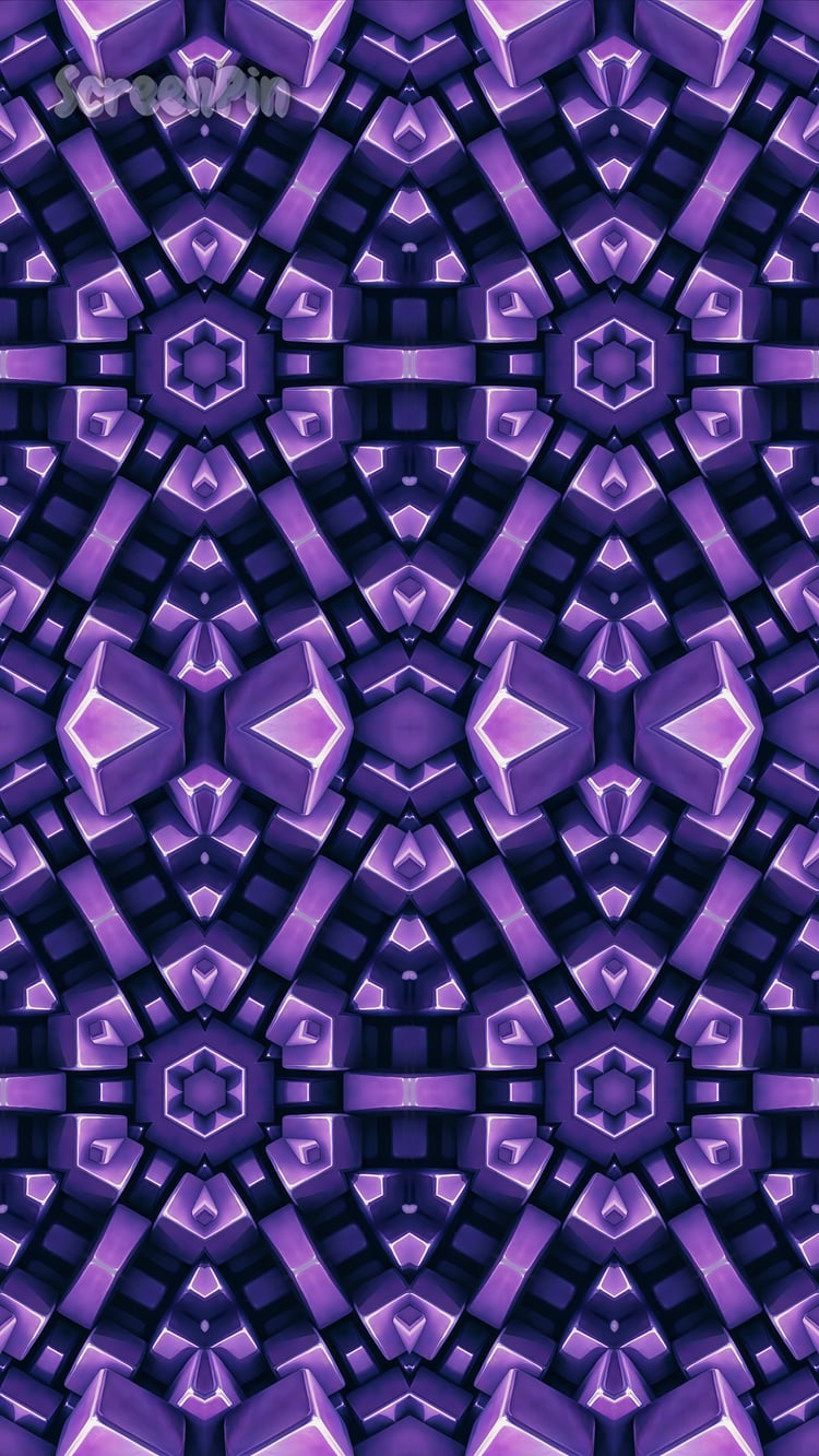 Seamless geometric pattern with a purple 3D mosaic effect.
