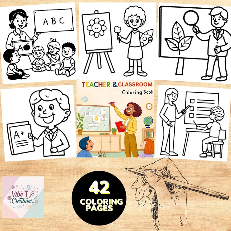 Teacher and Classroom Coloring Pages | Digital Download | No Physical Product | 8.5x8.5 Inches | Bold and Easy Coloring Pages | Thick Lines | Fun School Coloring
