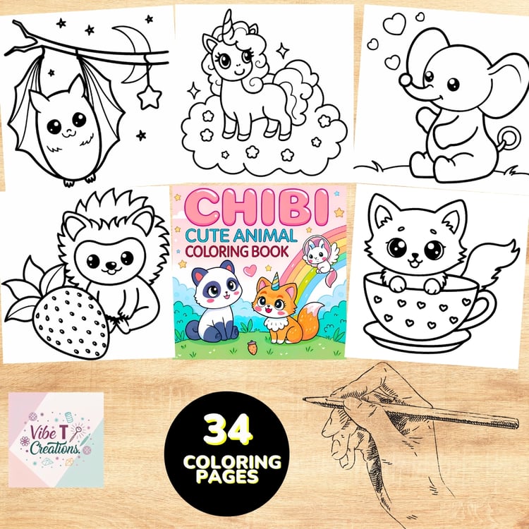 Chibi Cute Animal Coloring Book for Kids: Adorable Kawaii Baby Animals, Fun and Easy Big Designs, Whimsical Chibi Art for Kids and Teens