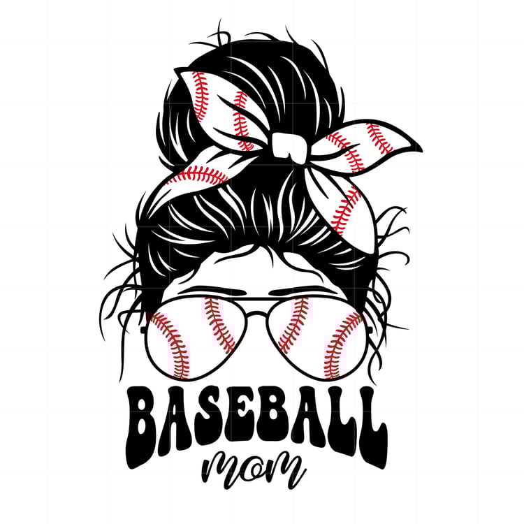 messy bun art that reads baseball mom