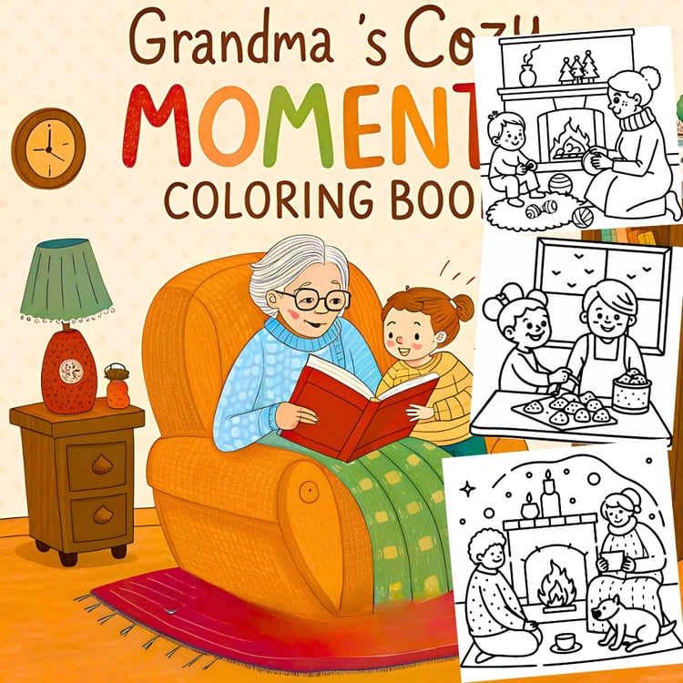 grandmother coloring book, grandma coloring pages, grandchild bonding book, mother’s day gift, grandmother gift, cozy coloring book, family coloring book, adult coloring book, kids coloring book, relaxing coloring book, stress relief coloring, heartwarmin