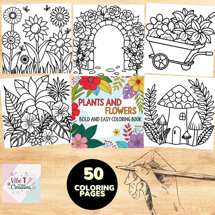 Plants and Flowers Bold and Easy Coloring Book for Adults, Seniors, and Kids | Large Print Simple Floral Designs with Thick Lines