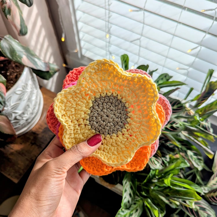 Flower Coaster Crochet Pattern yellow flower