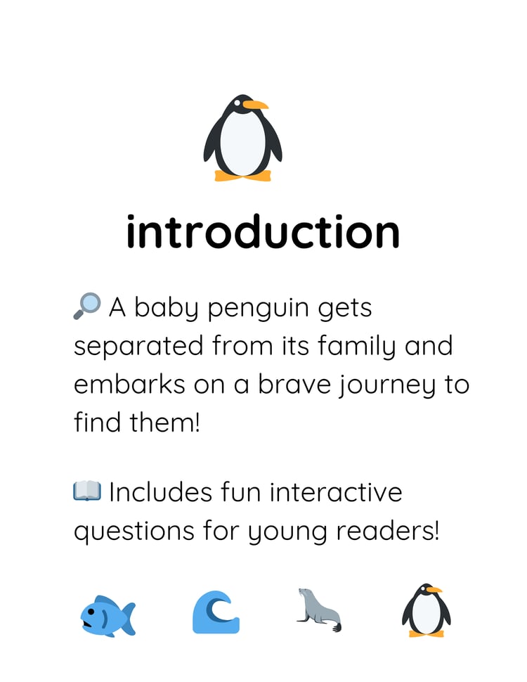 A cute, fluffy penguin looking around in a snowy landscape, searching for its family. introduction