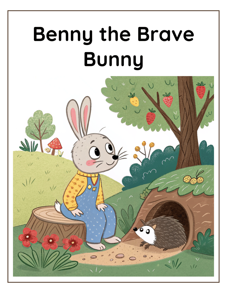 A fluffy bunny hopping through the forest, determined to find and rescue a lost friend.