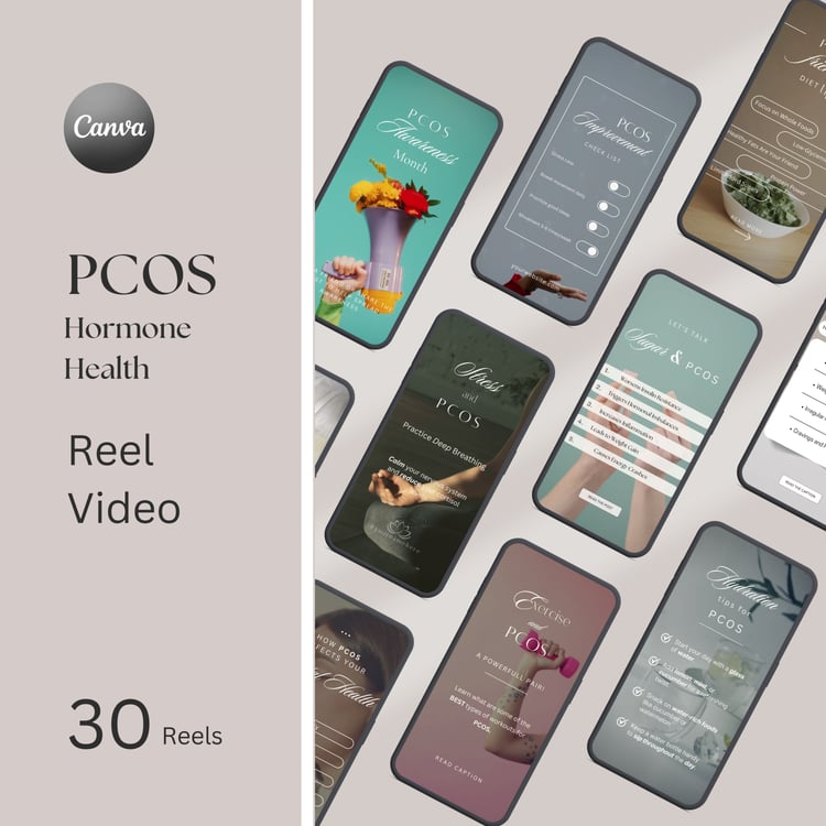 Instagram reels about PCOS and hormone balance created for wellness coaches and social media managers. This digital product helps share educational women’s health content, PCOS awareness tips, and hormone health information through engaging short-form vid