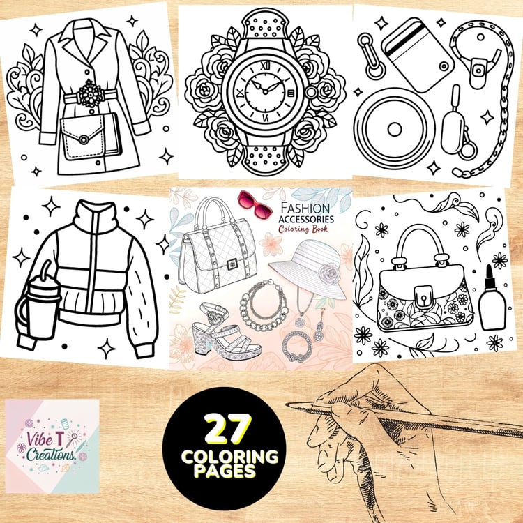 Fashion Accessories Coloring Pages | Bold and Easy Coloring Pages for Adults and Kids| Fashion Coloring Book |Digital Download|fashion vibes