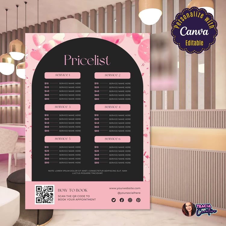 Pink & Black Beauty Salon Pricelist – Editable in Canva (8.5x11)