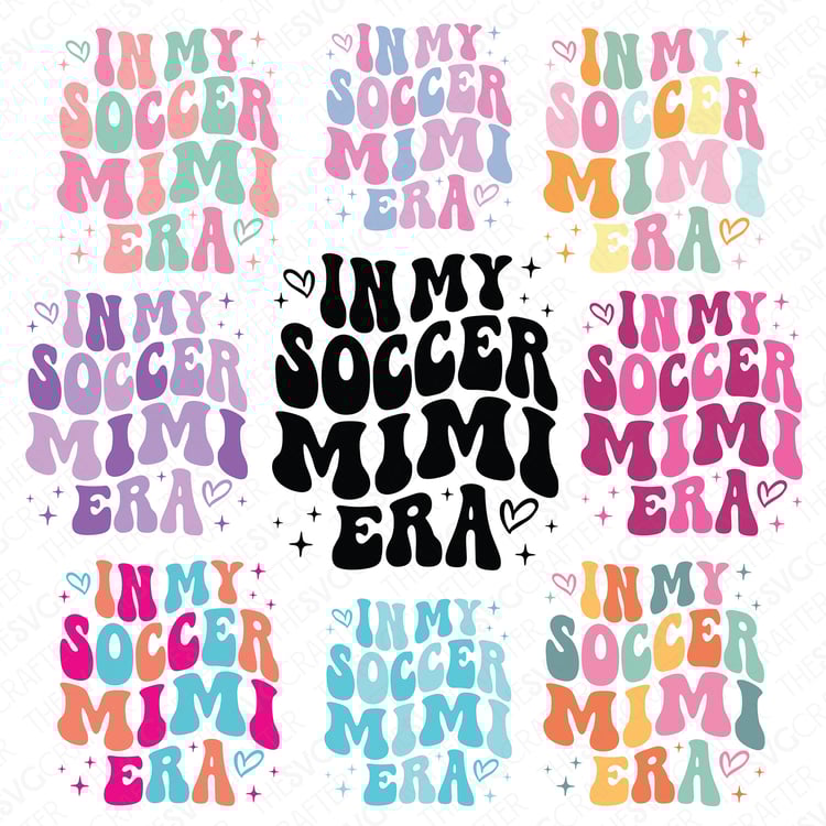 image of colorful t shirt art with text that reads in my soccer mimi era