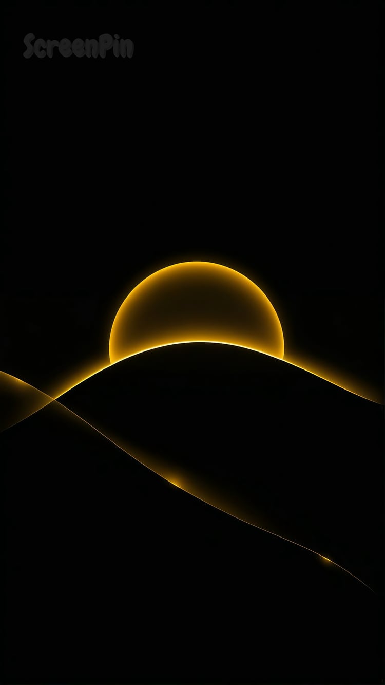 A minimalist wallpaper featuring a glowing crescent moon partially buried under rolling dunes, set against a smooth, calming background.