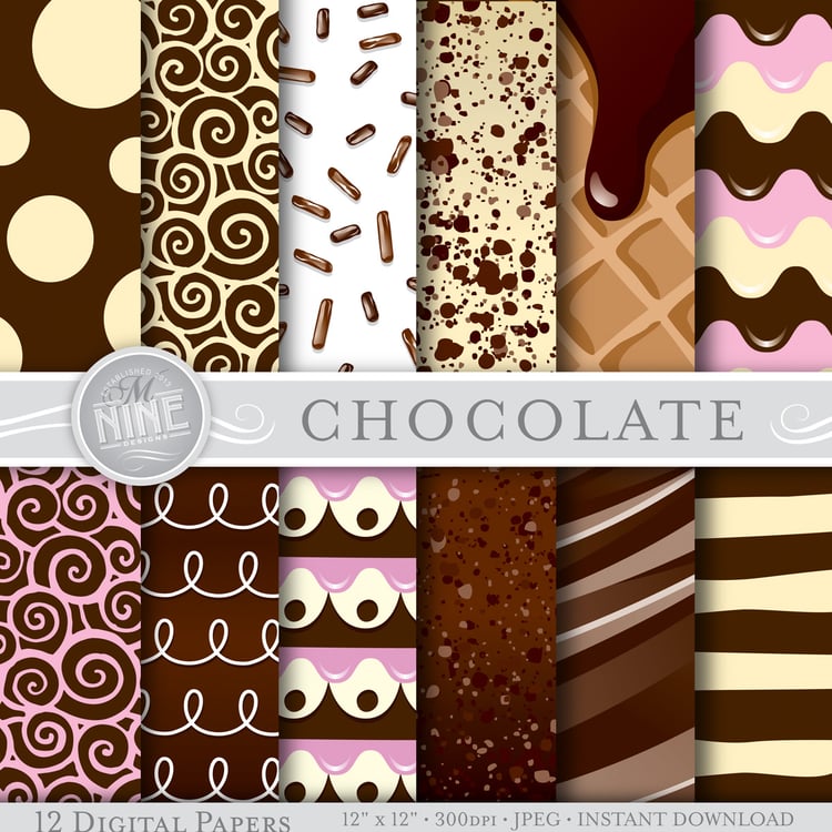collection of 12 digital papers with a chocolate theme