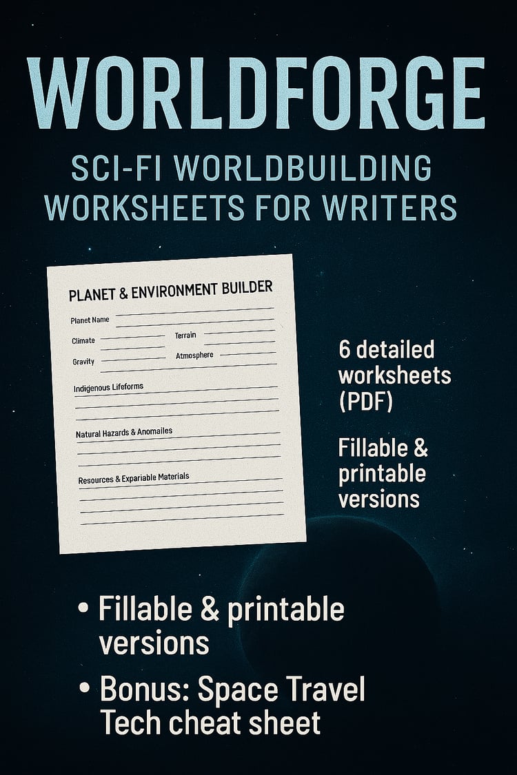 Launch into a galaxy of imagination with WorldForge — the ultimate sci-fi worldbuilding tool for writers, RPG creators, and storytellers. These printable and fillable worksheets help you design everything from alien planets to galactic governments, making