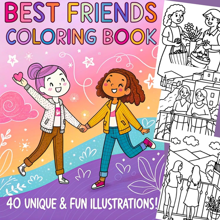Best Friends: Coloring Book Featuring Girls in Cozy Moments |Bold and Easy Coloring Pages| 40 Digital Coloring Pages(Printable,PDF Download), kuki puff coloring
