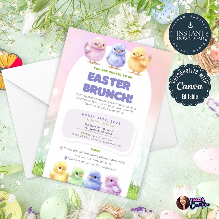 Easter Brunch Invitation – Editable Canva Template (5x7)
