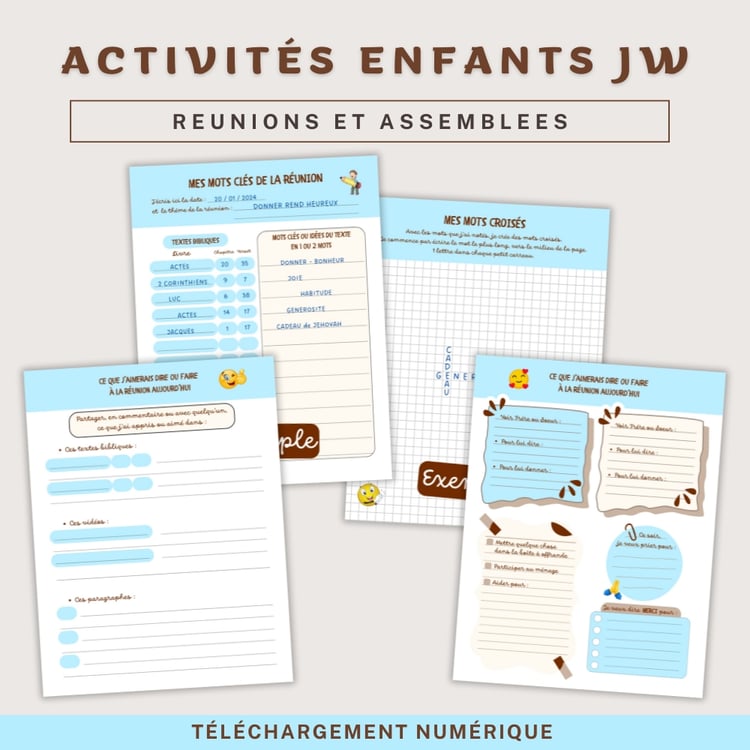 Fiches d'activités enfants JW pour les réunions