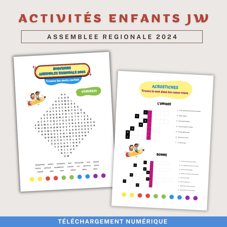Activité pour enfants JW - Assemblée Régionale 2024 - PDF à imprimer