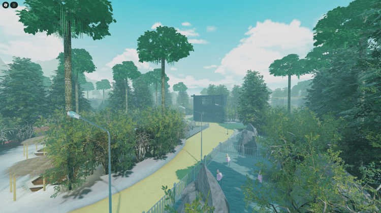 Main entrance of the San Diego Zoo in Roblox, complete with signage, pathways, and visitor areas.