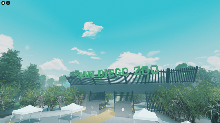 Aerial view of a realistic San Diego Zoo map for Roblox, featuring detailed animal enclosures.