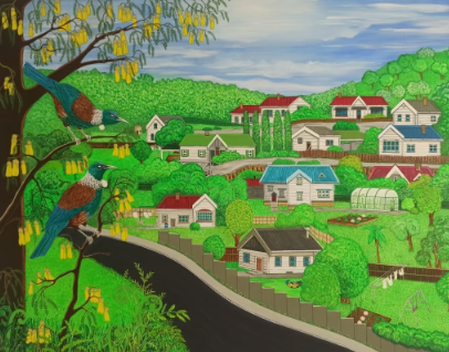 Urban tui, large painting by NZ artist Darren Burch