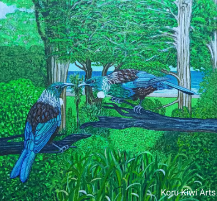 New Zealand tui landscape by artist Darren Burch