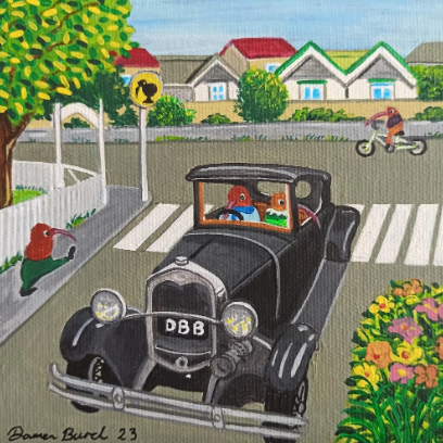 Kiwi Classic Cars, painting by darren Burch