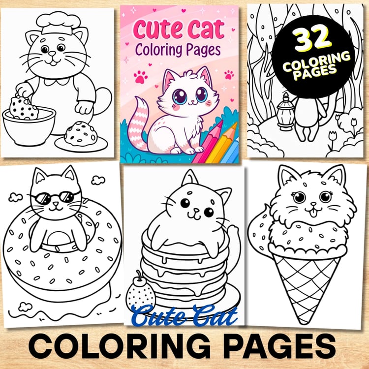 Bold and Easy Coloring Book| Kawaii Cat Coloring Pages| Cute Kitten Coloring, Relaxing Activity for Adults and Kids, Stress Relief
