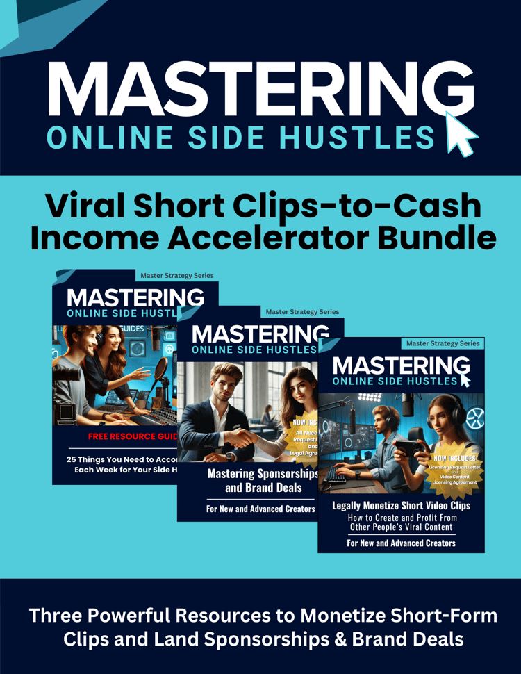 Bundle cover for Viral Clips-to-Cash Income Accelerator Suite – how to legally monetize third-party video clips and scale fast.