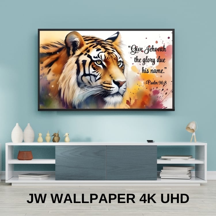 JW wallpapers with Yeartext 2025 - Psalm 96:8 Wild animals in watercolor - 4K images