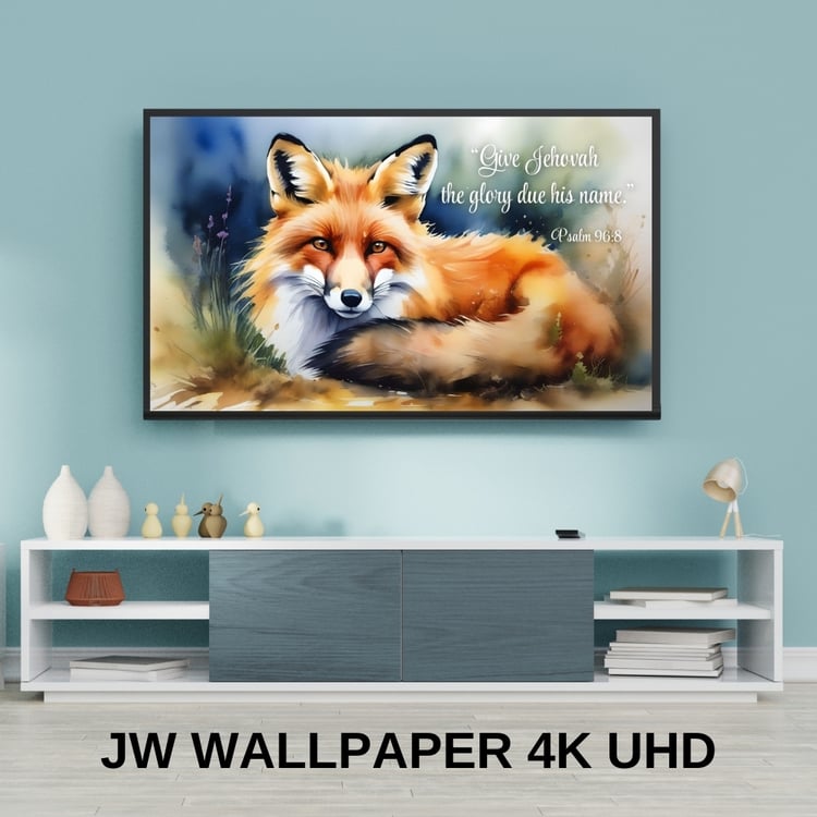 JW wallpapers with Yeartext 2025 - Psalm 96:8 Watercolor Wild Animals - 4K images