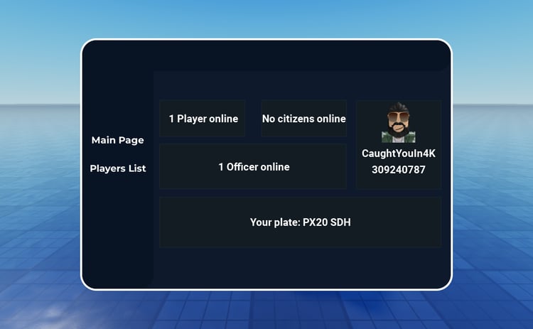 Roblox police MDT interface showing player data