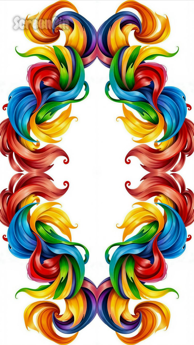 Colorful abstract floral swirl forming a decorative frame with an open center for design use.