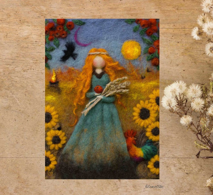 Earthy Lughnasadh art print goddess celebrating the first harvest and seasonal abundance.