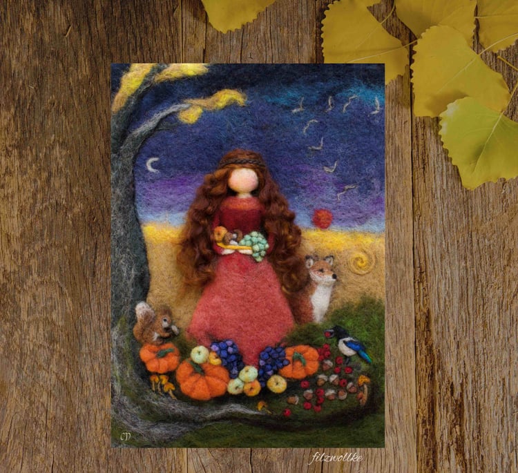 Celtic Mabon goddess art printable honoring balance, gratitude, and autumns arrival.