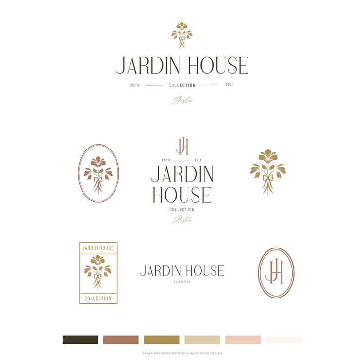 Jardin House logo design featuring a hand drawn floral bouquet tied together with a lovely bow
