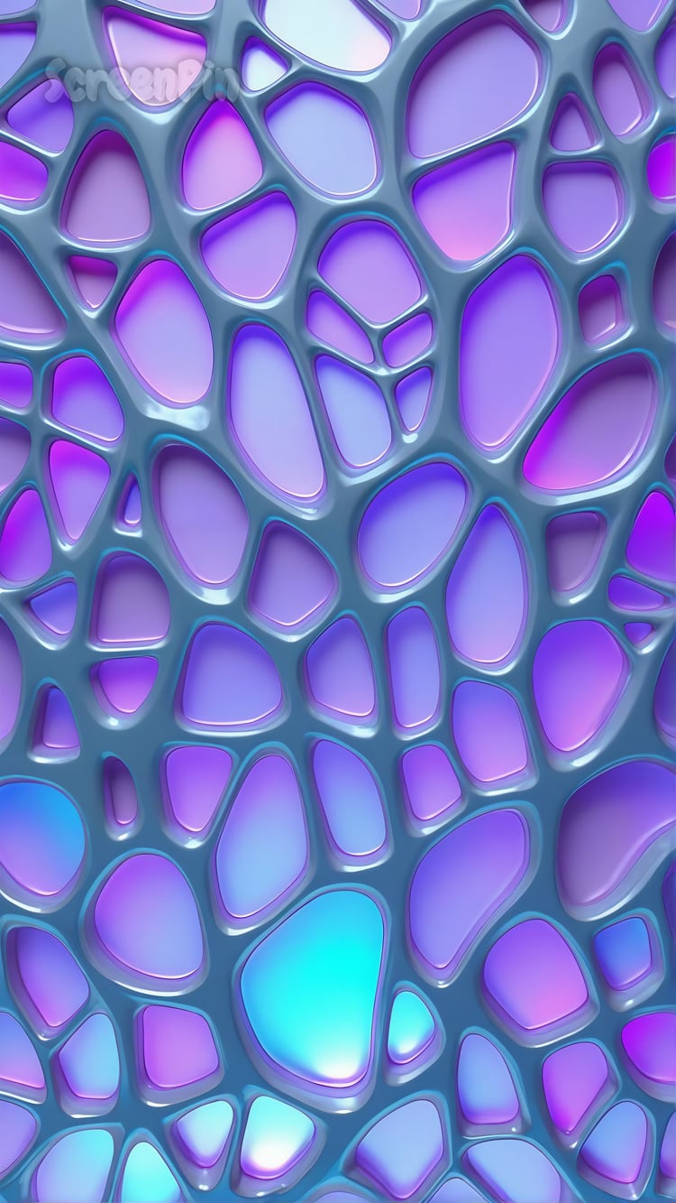 Abstract bio-digital mesh structure in violet and grey tones, blending organic curves with futuristic precision.