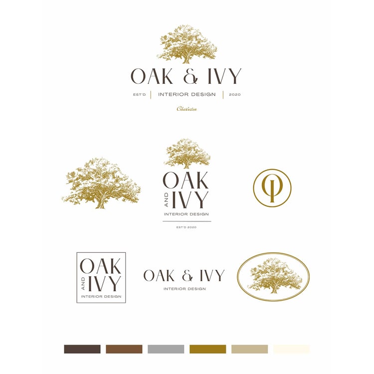 Oak and Ivy logo design featuring A hand drawn oak tree illustration