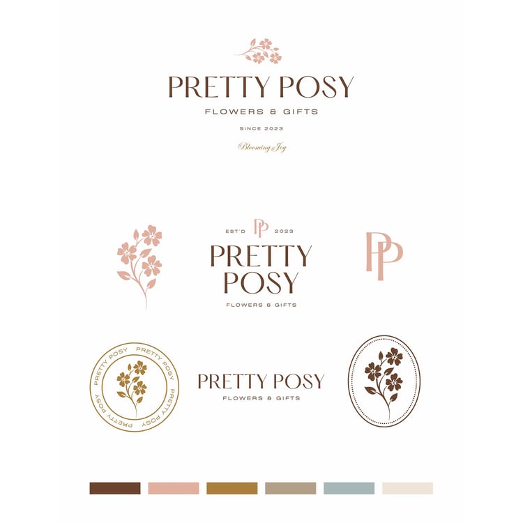 Pretty Posy logo design featuring hand drawn illustration of wildflowers
