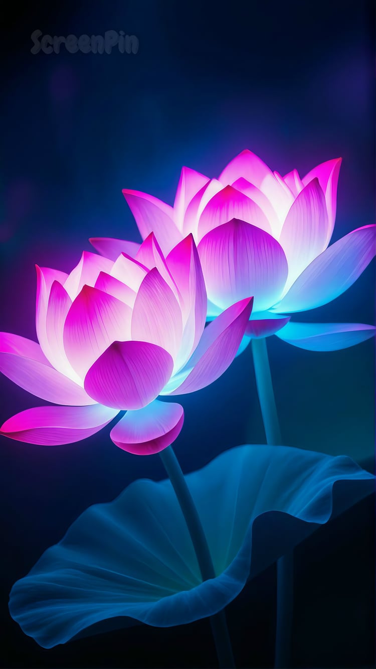 A softly glowing lotus flower with luminous petals, set against a dark background, creating a peaceful and meditative visual.