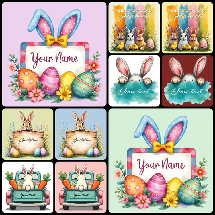 This Easter-themed PNG bundle is 100% customizable for personalization. Personalized Easter text. pop-culture Easter illustrations. Perfect for crafting, apparel, and seasonal decor. Images such as "Chillin with my peeps", "Chics dig me", Trump Easter bun