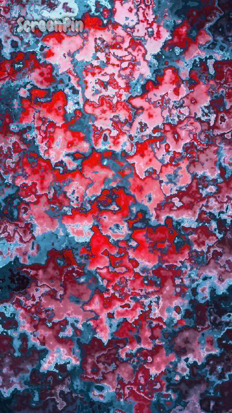 Abstract digital texture with layered red and grey tones forming a bold, irregular pattern.