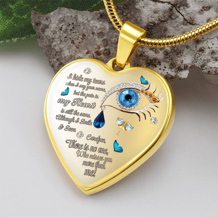 Butterfly Tears Heart Pendant Necklace - Ill cry for You Forever Memorial Boho Style Eyes Necklace