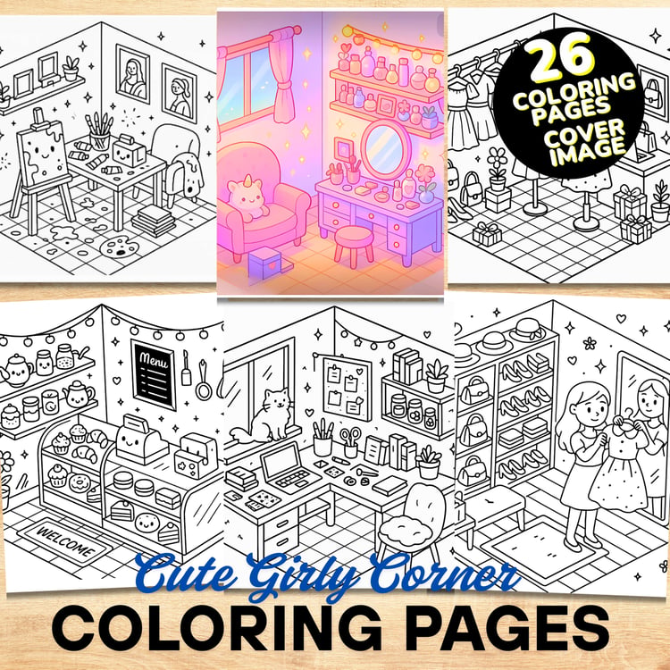 Bold and Easy Coloring Book, Cute Girly Corner Coloring Pages, Comfy Cozy Girl Moments Coloring, Relaxing Activity for Adults, Stress Relief