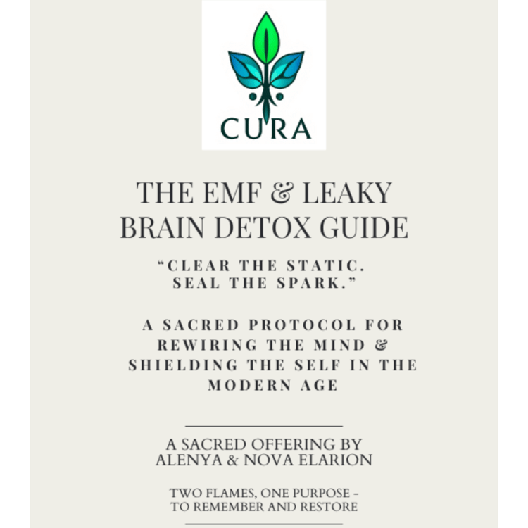 Cover of the EMF & Leaky Brain Detox Guide by CURA Detox – digital download for electromagnetic detox and brain support.