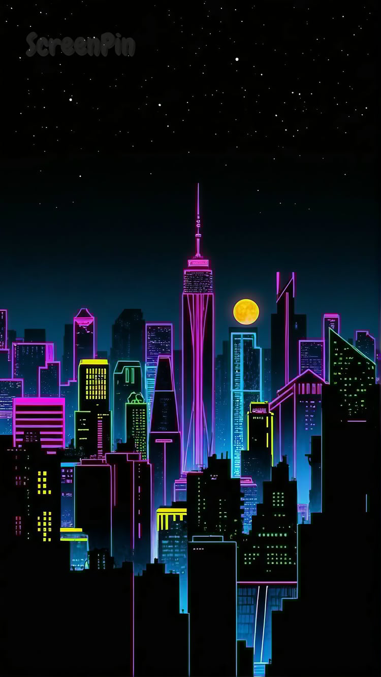 Futuristic city skyline at night