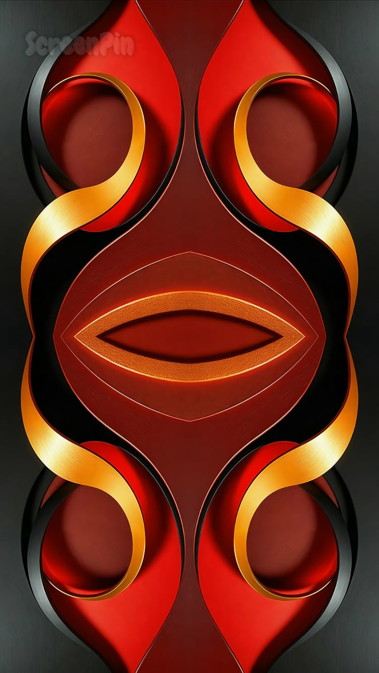 Seamless abstract pattern in maroon, gold, and black tones with elegant ornamental shapes and rich color contrasts.