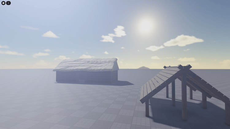 Multiple medieval houses grouped together