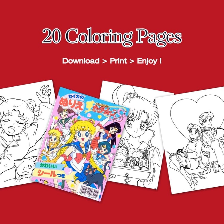 Sailor Moon coloring set cover with moonlight scene and magical wand – 90s anime printable coloring pages JPEG
