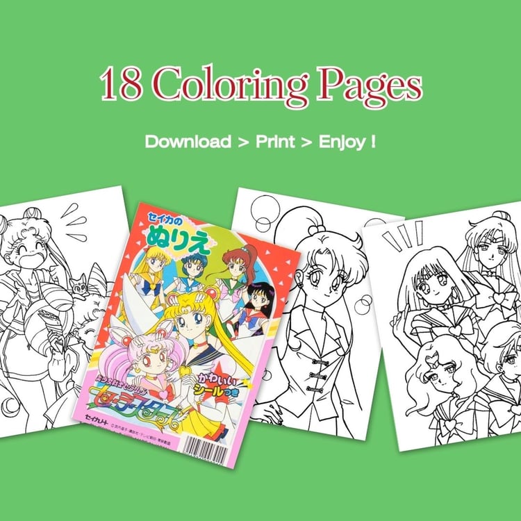Kawaii Sailor Venus and Sailor Jupiter coloring page from vintage anime set – Japanese manga printable JPEG