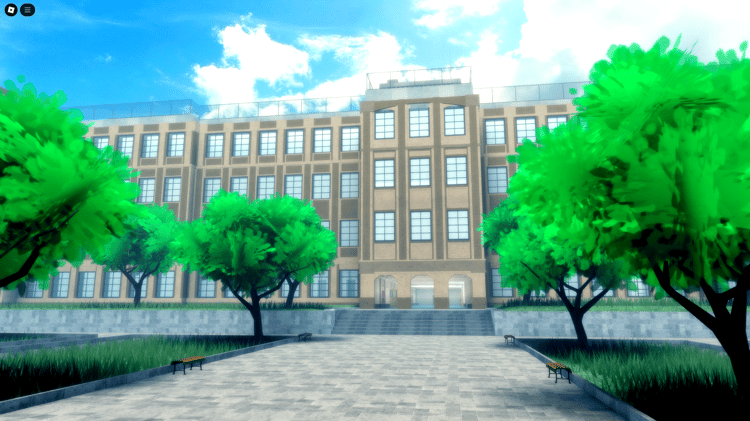 Front view of the realistic Japanese school building