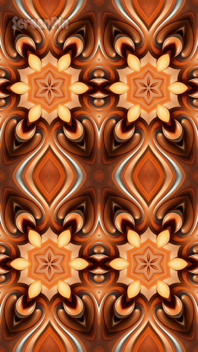 A seamless geometric ornament pattern in brown and rust tones, creating a warm, decorative digital background.